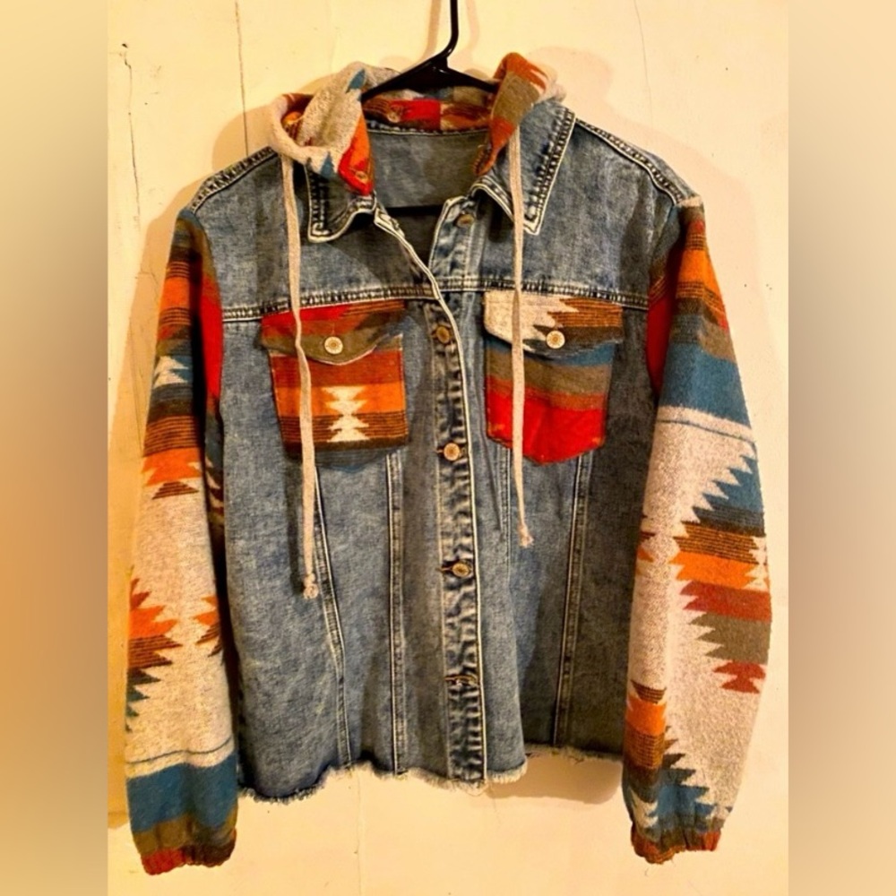 Colorful Denim Jacket with Southwestern Pattern